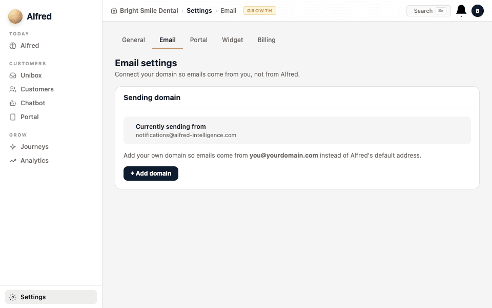 Open Email settings — screenshot