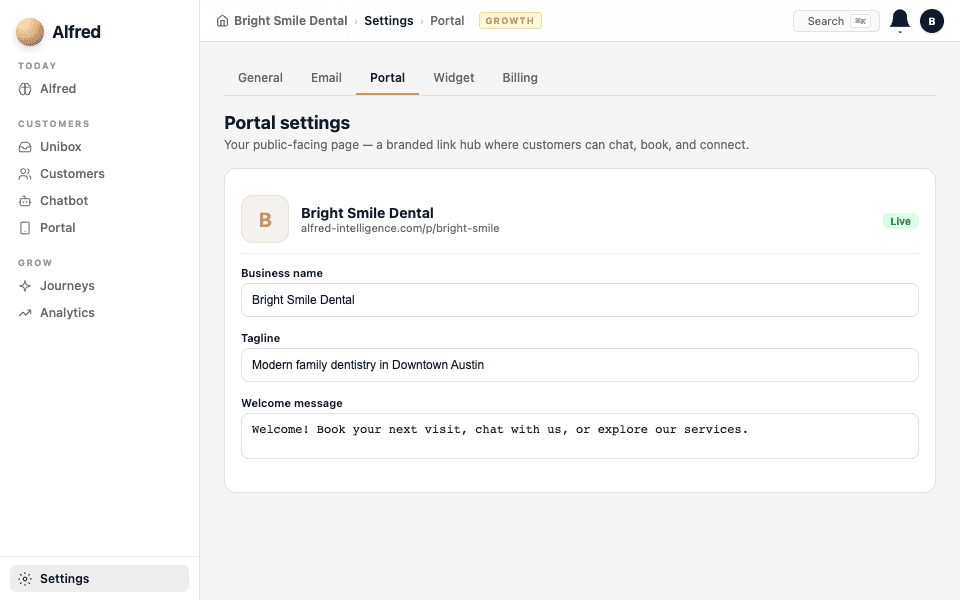 Open Portal settings — screenshot