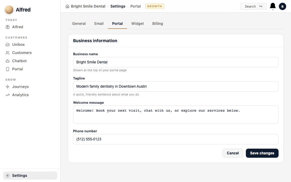Add your business info — screenshot