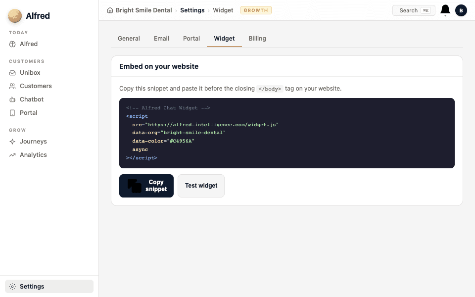 Add the widget to your site — screenshot